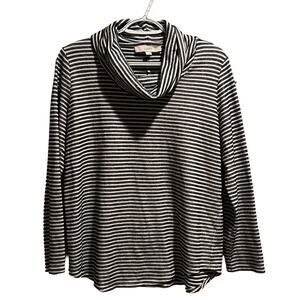Loft Pullover Shirt Womens Size M Black White Stripe Cowl
